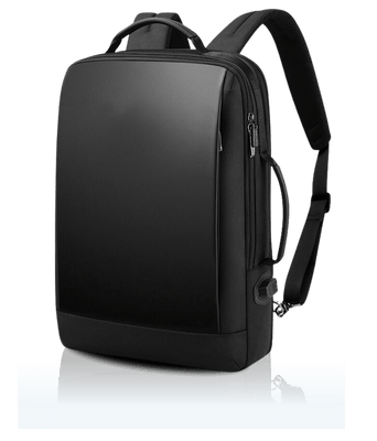 Front of Black Leather Backpack with Multiple Compartments