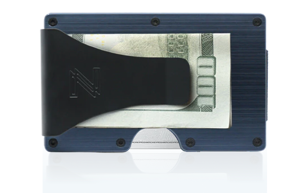 Back of Blue Aluminum Brushed Wallet With Cash Clip