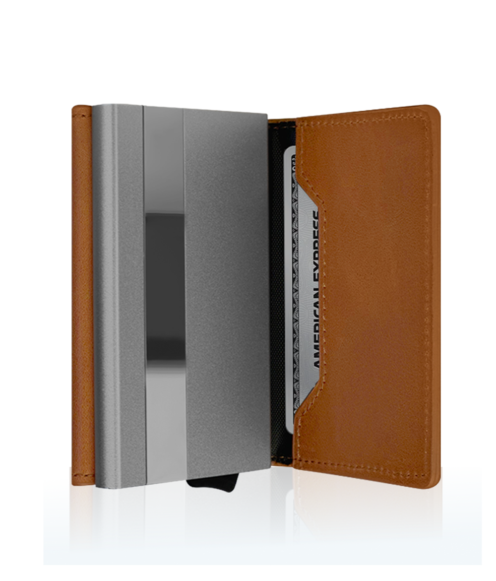 Inside Brown Leather Wallet Tevel With Aluminum Casing