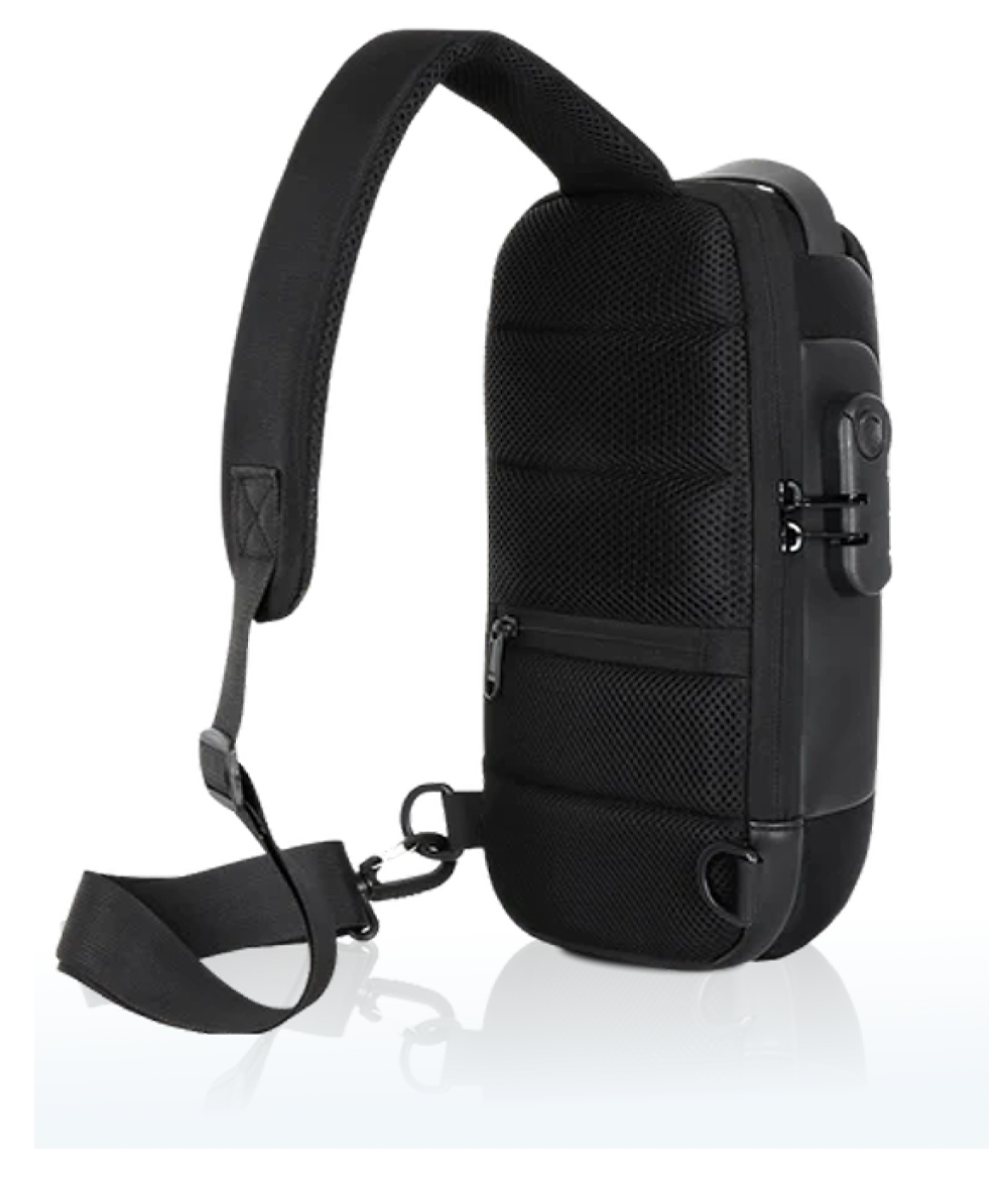 Black Crossbody Sling Bag From Back With Hidden Pockets and Adjustable Strap