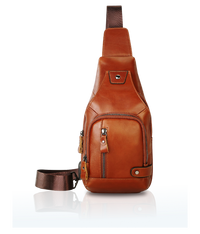 Thumbnail for Brown Leather Crossbody Bag With Adjustable Straps and Pockets